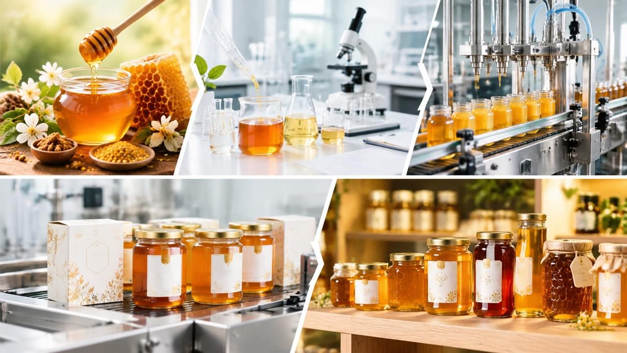 Honey OEM Manufacturer showing the complete journey from concept development to premium honey products on the shelf
